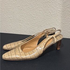 Ralph Lauren Tan Croc-Embossed Slingback Heels